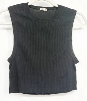 Free People Womens Intimately Ball Chain Trim Edgy Boho Ribbed Crop Top Black M thumbnail 1