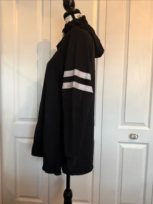BloomChic Black Hooded Pullover with White Drawstrings and Sleeve Stripes Size 10 thumbnail 4