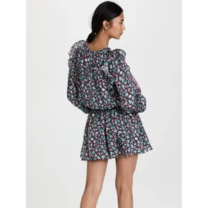 RAMY BROOK Silk Penelope Dress Roco Floral Mini Ruffled Smocked Purple Teal XS thumbnail 9
