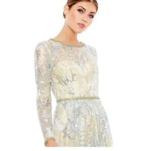 NWT Mac Duggal Long Sleeve Embellished Mesh Gown in Platinum 12460 Sz 8 Wedding thumbnail 3