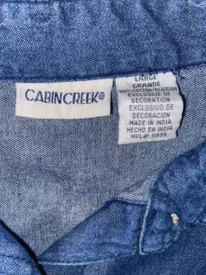 Vintage Cabin Creek Blue Denim Button-Down Shirt with Cat Embroidery thumbnail 2