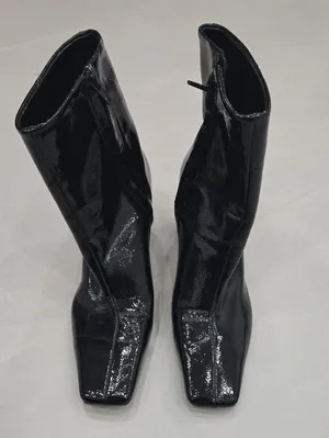 New! Zara Black Patent Square-Toe Ankle Booties 38/ 7.5 US. thumbnail 3