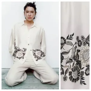 Zara White Satin Effect Printed Flowing Collared Shirt Size XS thumbnail 2