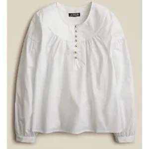 J.Crew Shirred Popover Top in Cotton Poplin Bright Gold Buttons White Size XS thumbnail 1