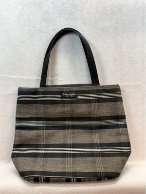 Kate Spade New York Black Gray Striped Plaid Canvas Tote Shoulder Bag thumbnail 2