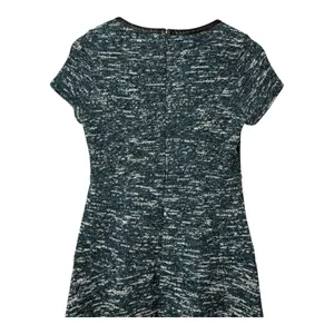 Talbots Tweed Fit & Flare Dress 6 Teal Blue‎ Faux Leather Trim Short Sleeve thumbnail 6