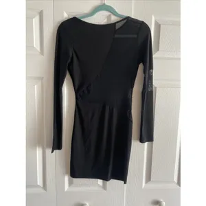 Fora Mesh Panel Bodycon Mini Dress Womens S Black Long Sleeve Sheer Sexy Edgy thumbnail 5