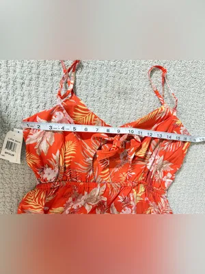 Derek Heart Tropical-Print Orange Mini Romper - Sleeveless V-Neck Sz M thumbnail 4