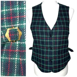 Vintage Eddie Bauer Vest S Lambswool Wool Waist Coat Buckle Plaid‎ Academia thumbnail 2