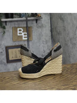 On 34th Melindaa Platform Espadrille Pump Wedge Ankle Wrap Sandals Black 6M thumbnail 7