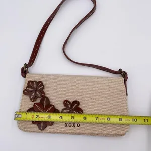 Vintage XOXO Y2K Mini Bag Purse Cotton Jute Fabric Flower Applique Retro 2000s thumbnail 9