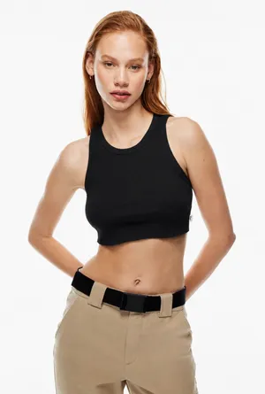 ARITZIA TNA Ribbed Cropped Racer Tank Black Small thumbnail 1