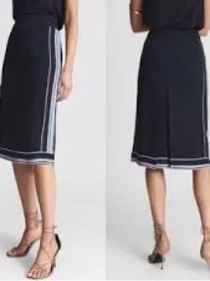 Reiss Maciee Skirt Women 4 Navy Blue NWT Striped Midi Pencil Pockets thumbnail 2
