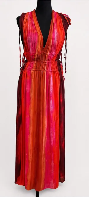 NWT Zara Sunset Flowy Maxi Dress Medium Plunge V-Neck Adjustable Tie Waist Boho thumbnail 1