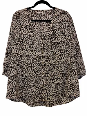 Maurices Leopard Print Blouse Button Front V-Neck Animal Print Top XL thumbnail 1