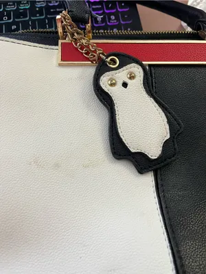 Color Block Satchel Handbag Penguin Charm Structured Faux Leather Black White thumbnail 5