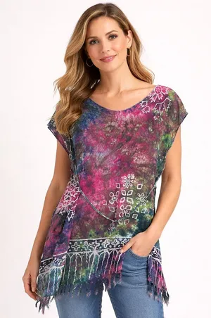 Colorful Tie-Dye Fringe Top thumbnail 1
