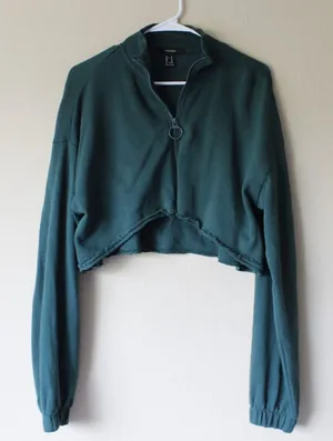 Forever 21 Emerald green cropped zip up sweatshirt thumbnail 1