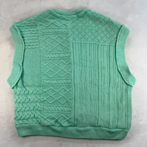 Free People Knit‎ Vest Sleeveless Sweater Cotton Blend Patchwork Green Size L thumbnail 7