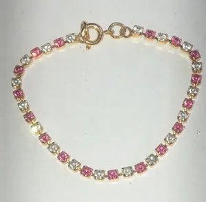 Elegant Gold Tone Pink CZ Rhinestone Bracelet thumbnail 1