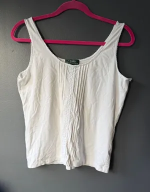 Lauren Ralph Lauren White Cotton Blend Tank Top Size Large thumbnail 1