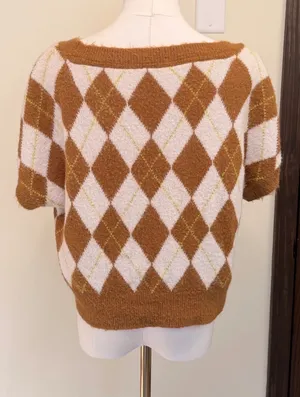 Free People argyle short sleeve v-neck relaxed fit sweater thumbnail 4