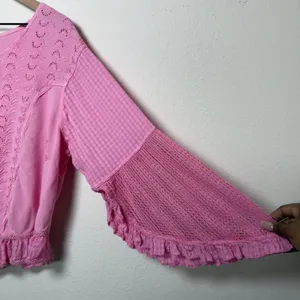 VTG 90s Women Indie Fairy‎ Embroidered Crochet Top XL Pink Flare Western Boho thumbnail 4