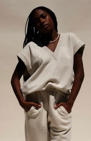AGOLDE Shaw V-Neck Vest‎ Oversized In Oatmeal Size XS thumbnail 1
