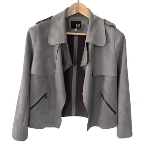 KUT from the Kloth Moto Jacket Women's Small Faux Suede Waterfall‎ Festival Gray thumbnail 1