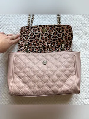 G by Guess Quilted Flap Shoulder Bag Blush Pink Leopard Lining Chain Strap Charm thumbnail 5