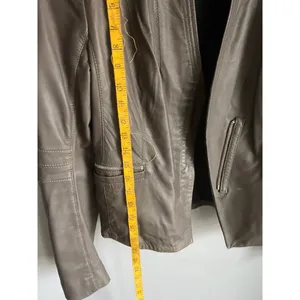 Laundry by Shelli Segal Taupe Brown Leather Moto Jacket Minimalist‎ size Small thumbnail 6