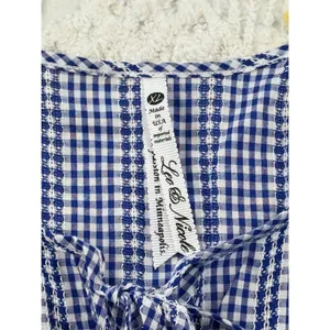 Blue White Gingham Tie Neck 3/4 Sleeve Blouse Shirt‎ Women's Plus Size XL thumbnail 7