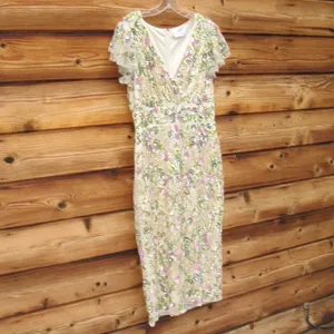 Mac Duggal Womens Floral Embellished Flutter Cap Sleeve Dress 5722 Cream thumbnail 8