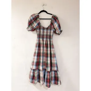 Hill House Home The Louisa Nap Dress in Ivory Red Tartan Small thumbnail 3