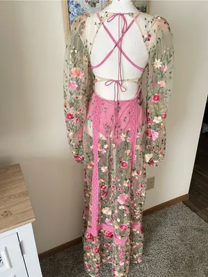 For Love & Lemons Luna Embroidered Floral Tulle Maxi Dress Ethereal Small New thumbnail 15