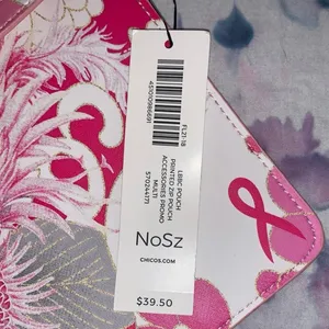 Chico’s Breast Cancer Awareness Pink‎ Floral Wristlet Clutch NWT Ribbon Zipper thumbnail 5