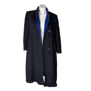 JULES MILLER Black Coat Blue Collar Lapel Fully Lined Midi Length VINTAGE thumbnail 4