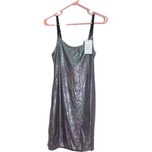 NWT Womens Silver Holographic Metallic Bodycon Party Midi Dress Medium thumbnail 3
