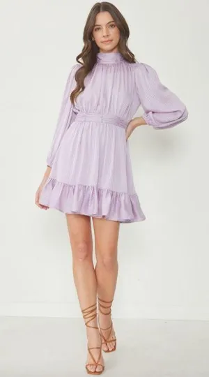 Entro High Neck Bow Back Long Sleeve Ruffle Hem Dress thumbnail 1