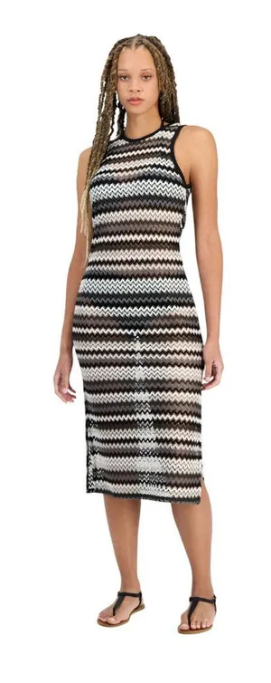NWT Miken Juniors Striped Low-Back Dress Swim Cover Up I9083K795 Black / White S thumbnail 1