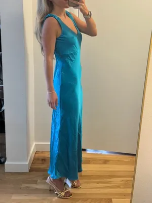 Zara Womens Midi Dress in Turquoise Satin thumbnail 7