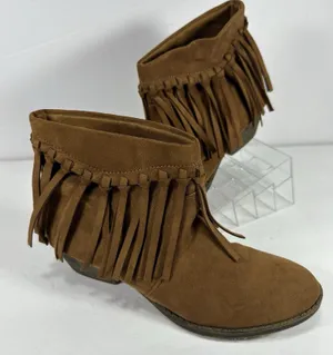 American Eagle Brown Suede Fringe Ankle Boots Booties - Women’s Size 9 thumbnail 1