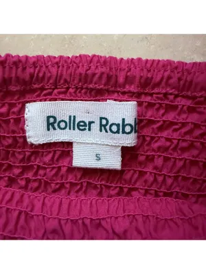Roller Rabbit Dove Smocked Bodice Ruffle Cap Sleeve Square Neck Peplum Hem Top S thumbnail 7