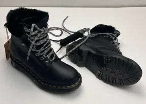 Dr. Martens 1460 Serena Collar Combat Boot Black Leather Faux Fur Trim‎ SZ 5 NEW thumbnail 1