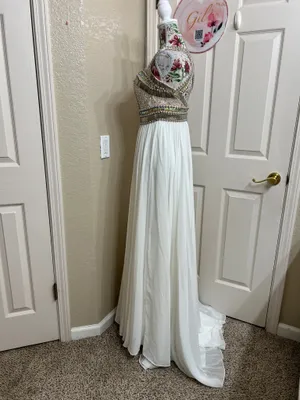 Terani Couture White Maxi Gown with Silver Embellished Bodice size 6 thumbnail 4
