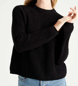 Quince Organic Cotton Fisherman Crewneck Long Sleeve Sweater Black XS thumbnail 1