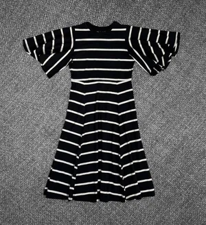 Who What Wear Black And White Striped Ruffle Sleeve Dress thumbnail 1