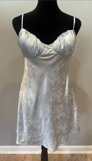 B. Smart light blue Floral Satin Slip Dress thumbnail 1