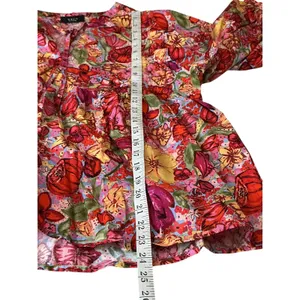 VICI Red Floral‎ Babydoll Top Medium 3/4 Balloon Sleeve Empire Waist Size M thumbnail 7