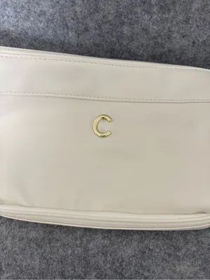 C Cream Leatherette Wristlet Cosmetic Pouch with Gold C Accent thumbnail 2